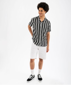 Chemise manches courtes et col cubain en viscose rayée homme